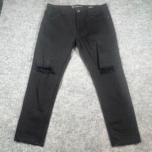 Original Use Slim Tapered Jeans Mens 36x32 Black Denim Cotton Stretch Distressed